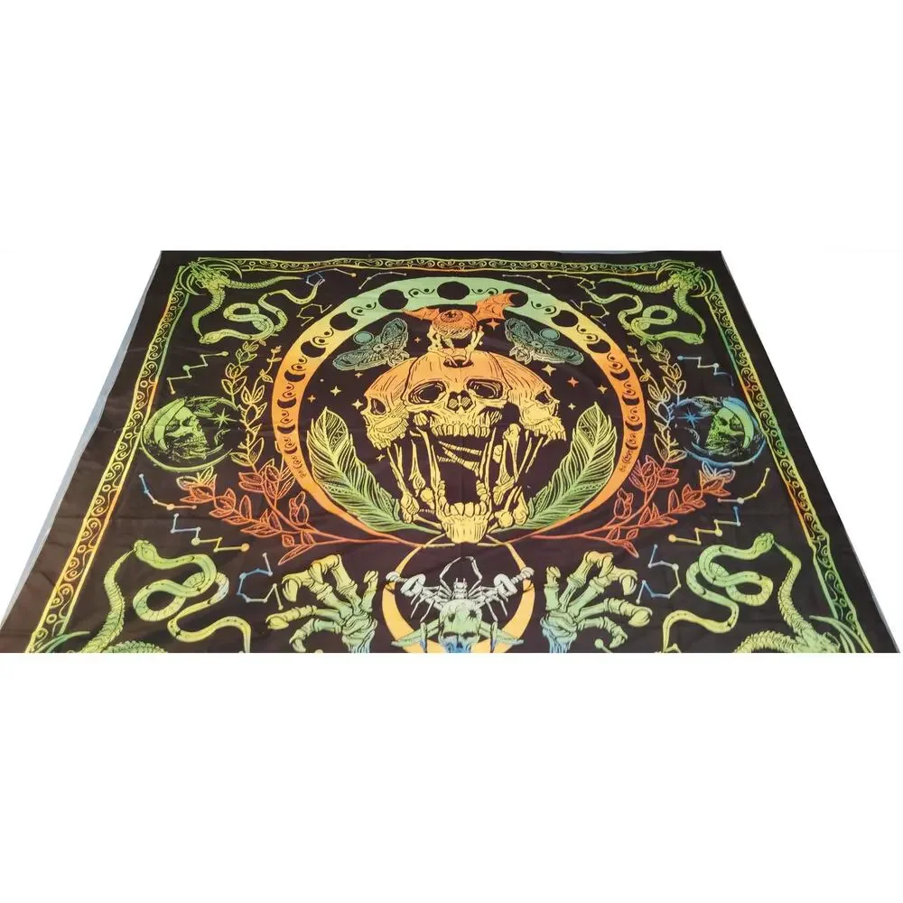Krelymics Black Light Skull Snake Tapestry UV Reactive Glow Wall Hanging 51
